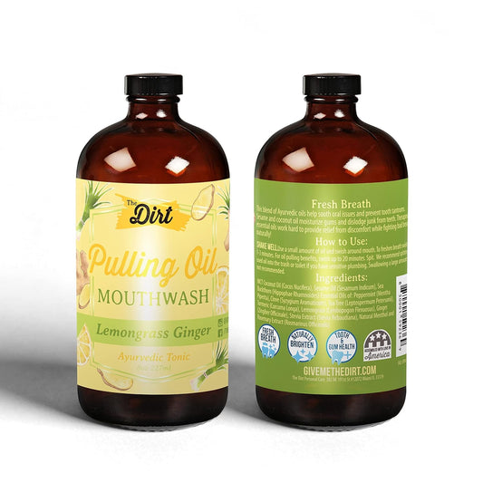 THE DIRT Oil Pulling Mouthwash - Gluten Free - Removes Plaque, Tartar, Bad Breath & Whitens Teeth (Lemongrass & Ginger, 8 Ounce)