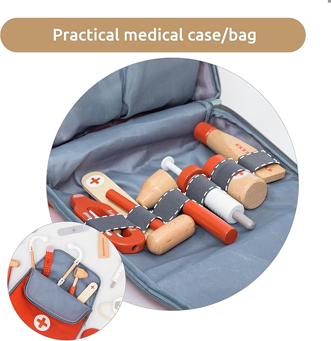 UMU® Wooden Mini Doctor Kit for Kids – 14 pcs Medical Playset for Toddlers with Stethoscope, Syringe, Doctor Bag, Blood Pressure Cuff & More – Pretend Play Set for Boys and Girls Ages 3 4 5 6