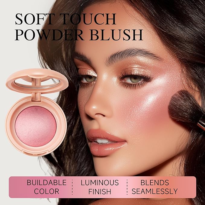 PHOFAY Luminous Blush Powder-Multi-Use Formula, Ultra-Fine & Smooth, Longer-Lasting Wear with Natural Luminous Glow (03#)