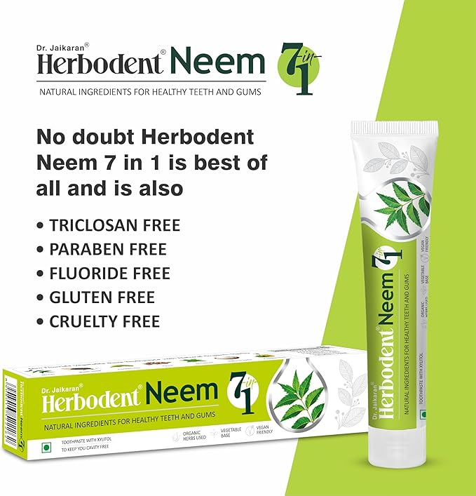 Herbodent® NEEM 7 in 1 Toothpaste-6.53Oz Pack of 1 | Organic Herbs-Neem, Black Seed & Xylitol for Anti Cavity, Cardamom & Mint for Freshness, Baking Soda for Great Cleaning-No Fluoride & No Paraben