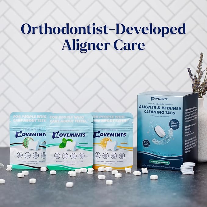 Movemints Clear Aligner Mints - Patented, Edible Alternative to Chewies - Freshen Breath and Improve Dry Mouth with Xylitol - Orange (3 Pack)