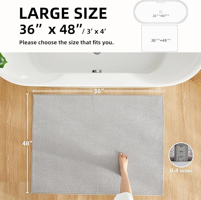 Large Bathroom Rugs Non Slip Washable Bath Rugs Super Absorbent Bathroom Rug Thin Quick Dry Low Pile Bath Mats, Light Grey 36"x48"