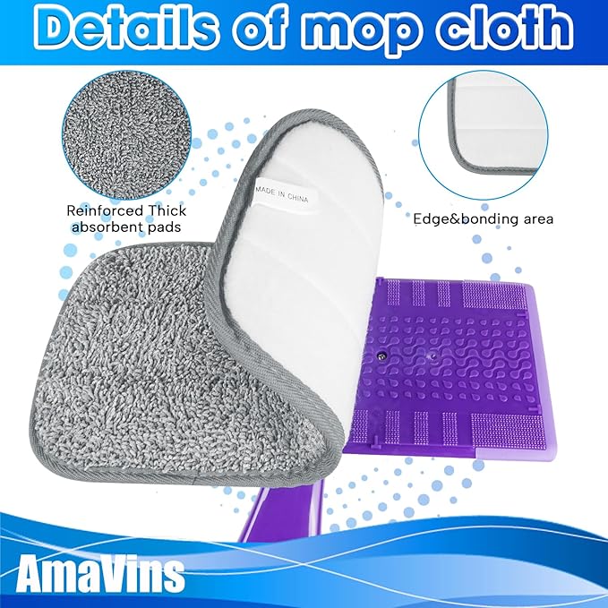 3 Pack Reusable Mop Pads Compatible with Wet Jet Mops, Wet Jet Pads Refills, 12-inch Washable Microfiber Mop Pads for Floor Cleaning Wet Dry Use for Any Floor Types