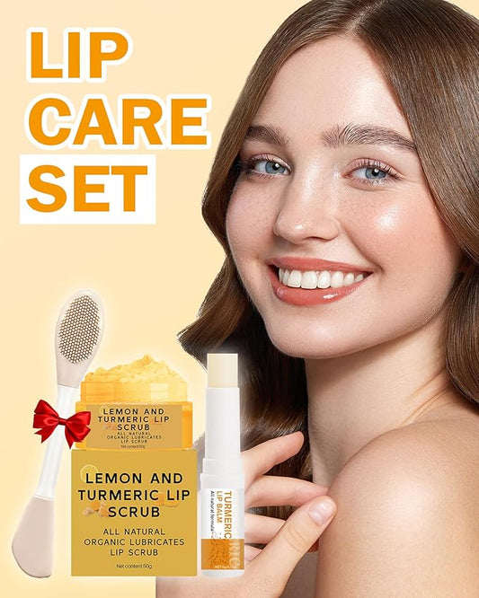 2PCS Turmeric Lip Balm,Hydrating Turmeric Lip Balm with Turmeric Oil For Dark Lips, Long-Lasting Natural Nourishing Balm Moisturizer for Dry, Cracked Lips Exfoliator Scrub Softening Lip Care Set