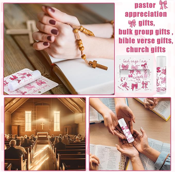 25 Pack Christmas Bow Gifts Religious Bible Verse Lip Balms Bulk 5 Flavor for Women Men Christian Religious Church Party Favors with Scripture Inspirational Gifts for Coworkers Staff