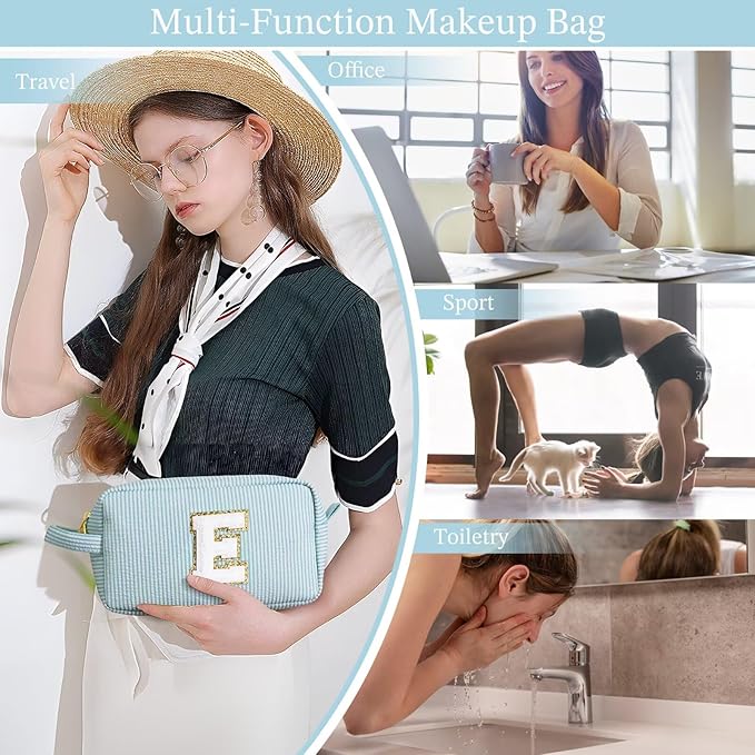 YOOLIFE Travel Makeup Cosmetic Bag - Monogram Cute Initial Makeup Bags Cosmetic Toiletry Bag Pouch Make Up Case for Women Her Best Friend Friendship Teacher, Personalized Birthday Gifts for Women V