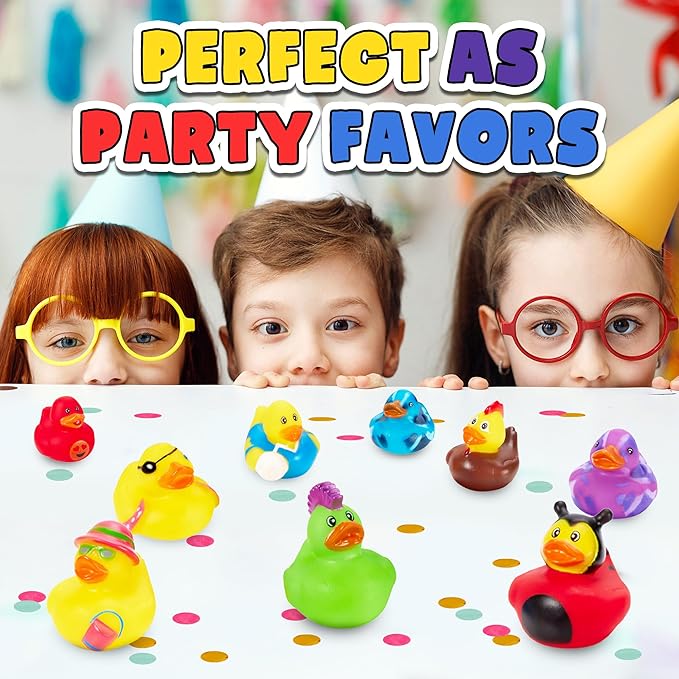 Playbees Assortment Rubber Duck Toy Duckies for Kids - 25 Pack - Sensory Play, Stress Relief, Stocking Stuffers, Bath Birthday Gifts Baby Showers Classroom Incentives, Summer Beach and Pool Activity