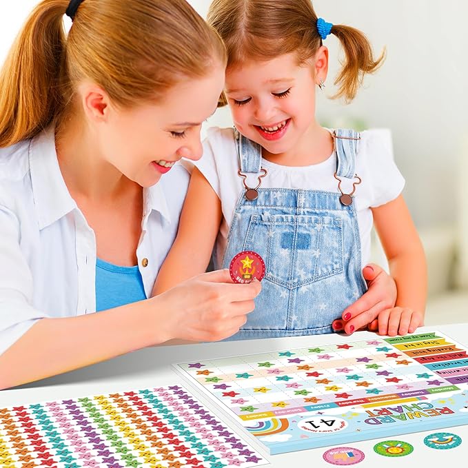 Reward Chart for Kids,Magnetic Behavior Chore Chart for Kids at Home,26 Rainbow Blue Chore Charts,1960 Star Stickers,56 Reward Stickers,Incentive Chore Chart to Develop Responsibility and Good Habits