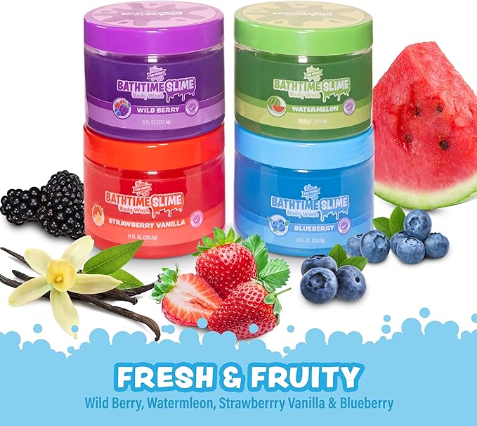 Tub Works® Bath Slime Kids Body Wash, Variety 4 Pack | Gooey, Playful Texture with Fresh, Fruity Scents | Dermatologist Tested | Sensory Fun Bath Toys for Toddlers & Kids | Colorful Slime Kids Soap
