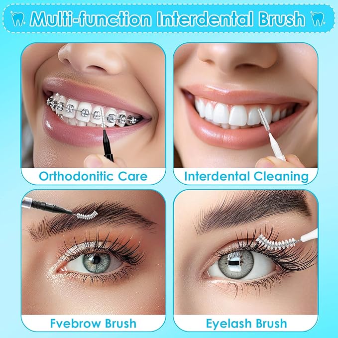 270Pcs Interdental Brush, 220Pcs Soft Dental Picks & 50Pcs Braces Brush for Teeth, Bendable Braces Flossers Heads Interdental Brushes Between Teeth Oral Tooth Braces Cleaner (Black & White)