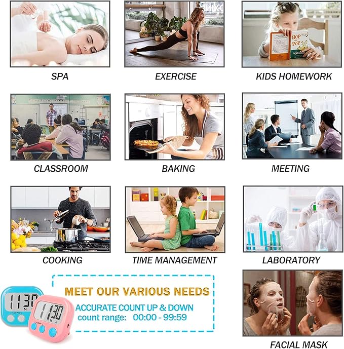 Classroom Timers for Teachers Kids Large Magnetic Digital Timer Teacher Supplies 6 Pack-Blue Pink