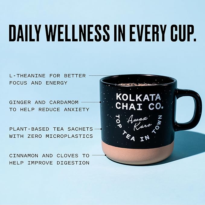 Kolkata Chai - Decaf Chai Tea Bag, 15 Count, Premium Assam Black Tea and Spices, Compostable Tea Bags, Vegan, All Natural