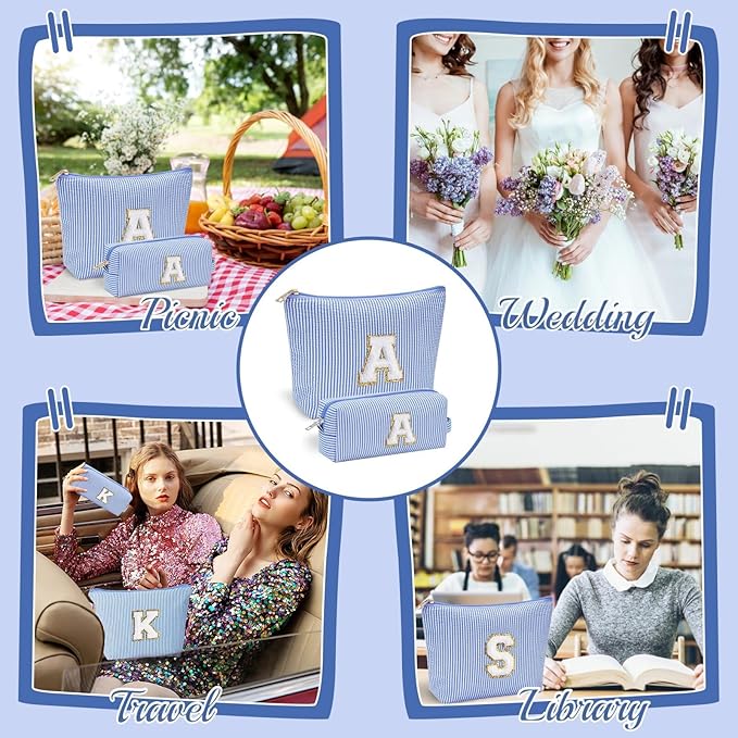 YOOLIFE Initial Makeup Bag Christmas Gifts for Girls Grandkids - Birthday Gifts for 3 4 5 6 7 8 9 10 11 12 13 Year Old Girl Stocking Stuffers for Girls Teen Daughter Kids Travel Makeup Bag Blue K