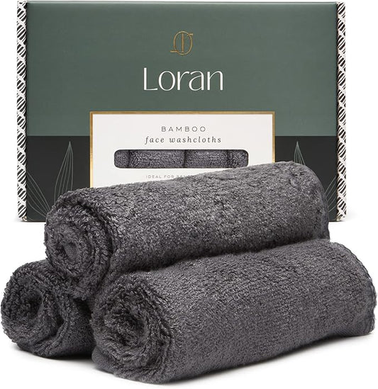 Charcoal Grey Washcloths Set of 6 Soft Facial Cloths 10” x 10” 100% Viscose Derived from Bamboo Spa-Like Feel Silky Face Cloth for Skin Cleansing