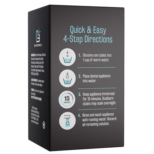 Overnight + Whitening Retainer Cleaner, Remove Stains, Discoloration, and Plaque | 4 Month Supply | Denture Cleanser with Whitening Boost,120 Tablets by M3 Naturals