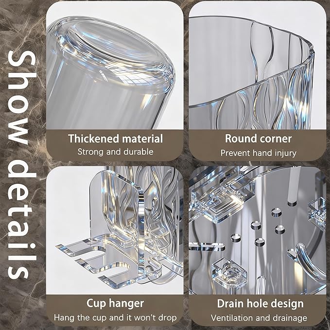 【Two-Piece Set】 Toothbrush Holder, Bathroom Dual-Cup Wall-Mounted Toothbrush Storage Rack, Toiletries Shelf, Bathroom Accessories, Bathroom Decor