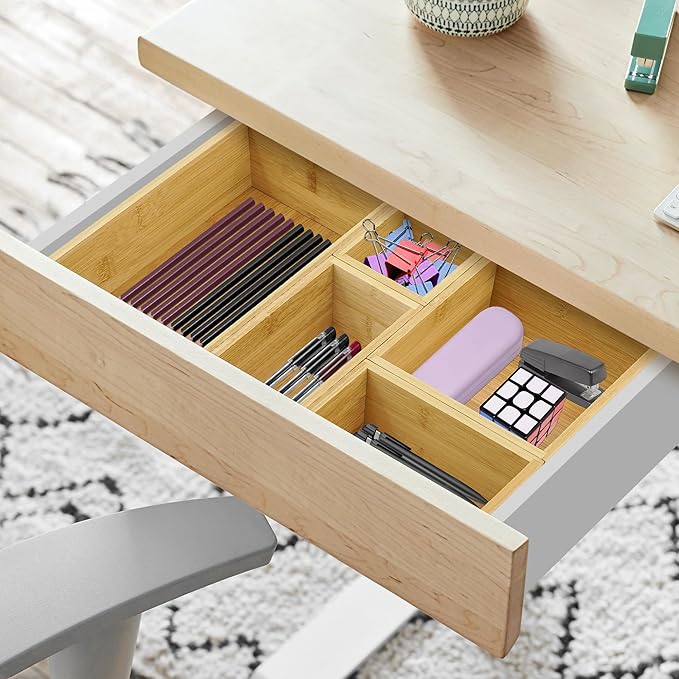 VaeFae 5 PCS Bamboo Drawer Organizers Set, 5-size Wooden Organizer Box, Storage Bins for Kitchen, Bathroom, Office, Bedroom and Living Room