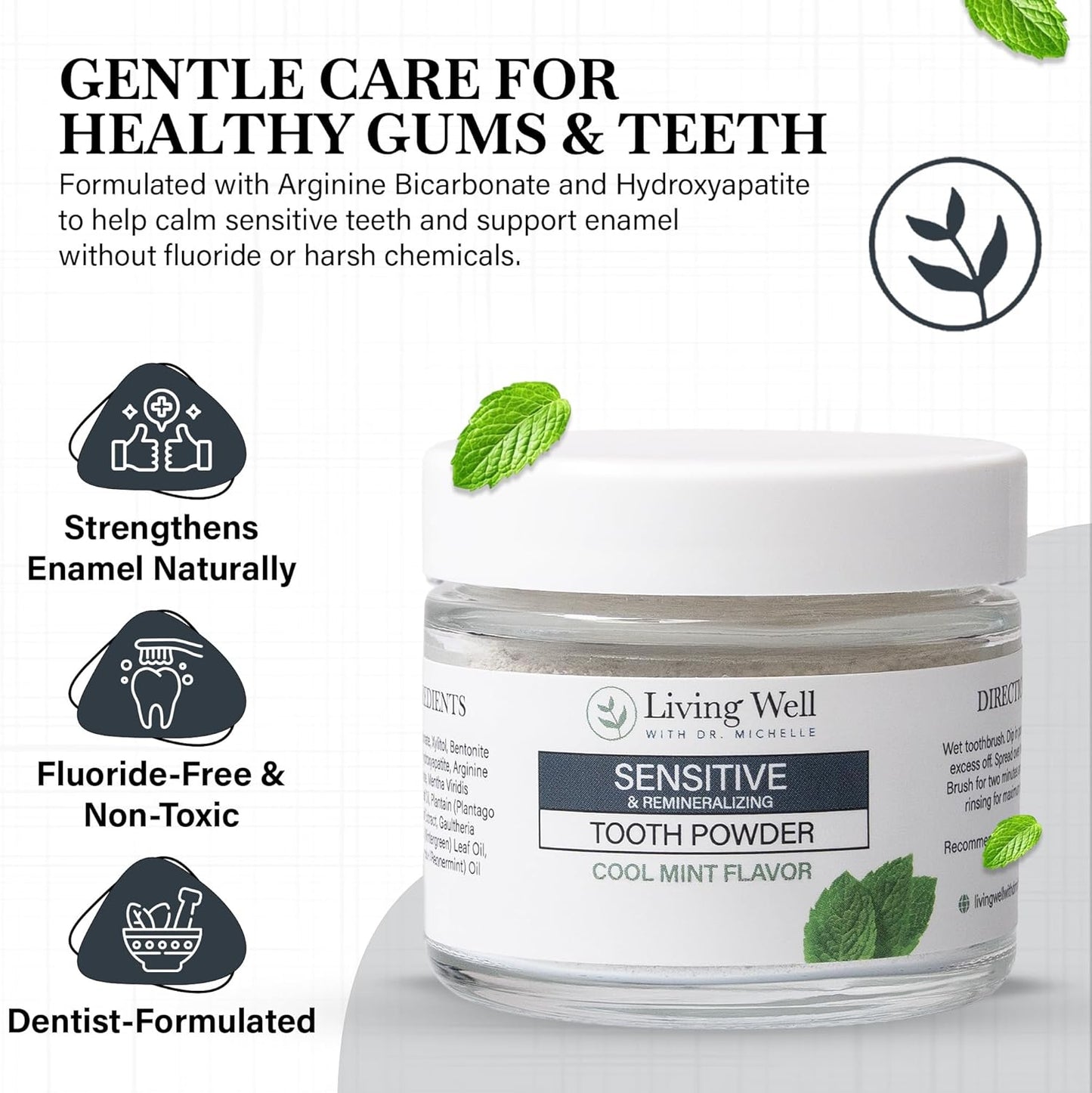 Living Well with Dr. Michelle Sensitive Remineralizing Tooth Powder | Fluoride-Free Hydroxyapatite Formula | Supports Daily Comfort for Sensitive Teeth