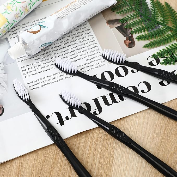 Tessco 1000 Pcs Disposable Toothbrushes Bulk Individually Wrapped Manual Soft Bristle Travel Toothbrushes Single Use Toothbrush for Homeless Hotel Toiletries Camping Office(Black)