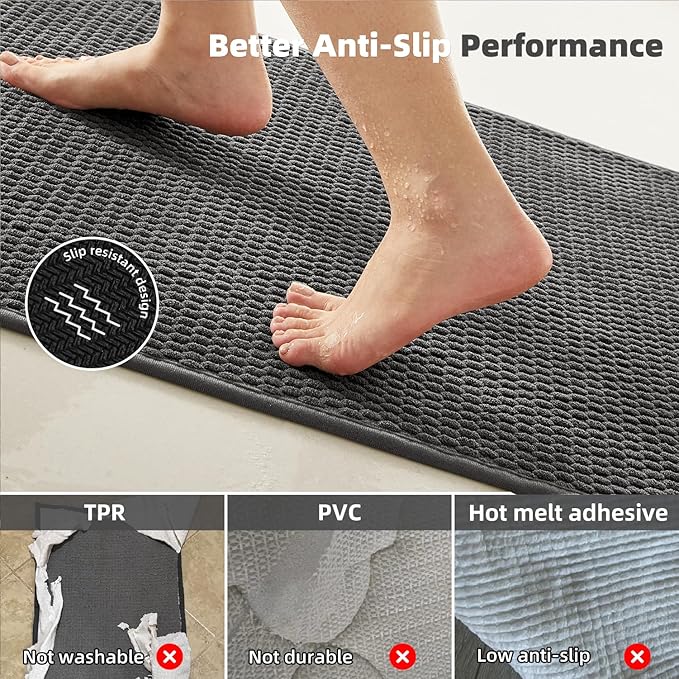 Large Bathroom Rugs Non Slip Washable Bath Rugs Super Absorbent Bathroom Rug Thin Quick Dry Low Pile Bath Mats, Dark Grey 36"x48"