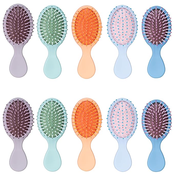 10Pcs Mini Hair Brush, Travel Detangling Brush for Girls Boys Kids Women Men, Pocket Small Hairbrush for Thick Curly Thin Long Short Wet or Dry Hair No Tangle