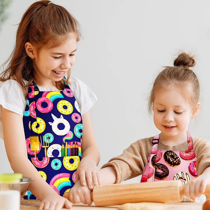 BeeGreen Kids Cooking Aprons w Adjustable Strap Kitchen Aprons w Front Pocket for Kids Toddler Painting Baking Artist