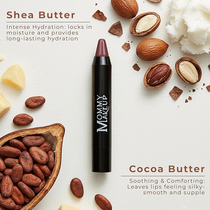 Mommy Makeup Triple Sticks Lipstick, Cream Blush & Teatment All-In-One with Shea & Cocoa Butter - Soft & Creamy Moisturizing Lip Crayon For Lips & Cheeks (Toasted Berry)