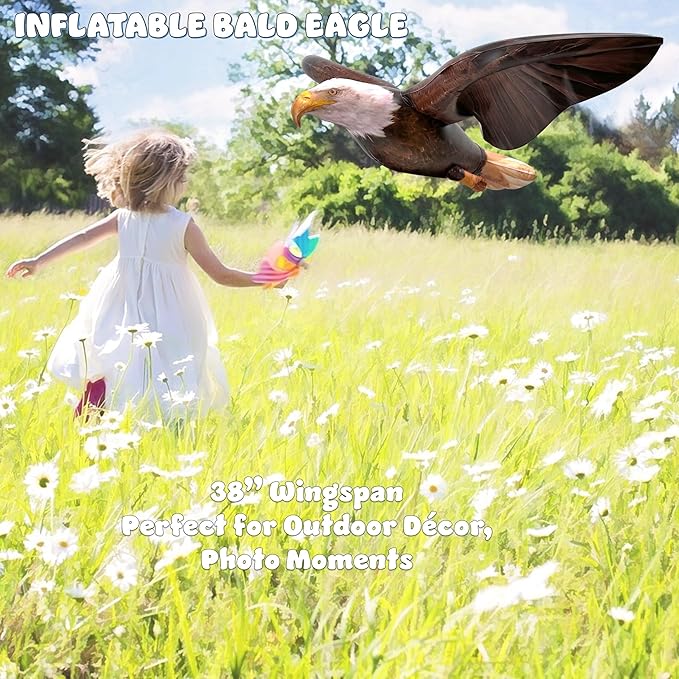 Jet Creations 38" Wingspan Inflatable Bald Eagle, Dark Brown, Realistic Wild Animal Figure, Patriotic Bird, Theme Parties, Pool Fun, Home Yard Decor