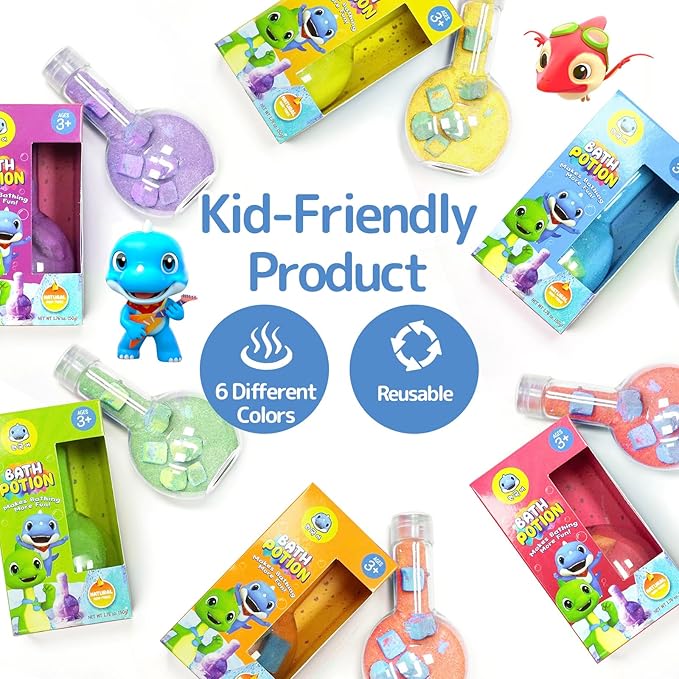 Bath Toys Stocking Stuffers for Kids Potion, SWCANDY 6 Pack Bath Bombs Bathtub Colorful Bubble Foam Boys Girls Scientific Soap Magical Non-Toxic Fizzes Eruption for Ages 4-8 Years Old Toddlers