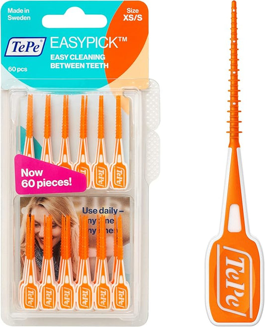 TEPE Dental Floss Picks, Tooth Picks Flossers, Floss Sticks, EasyPicks XS/S, Orange, 60 Pk
