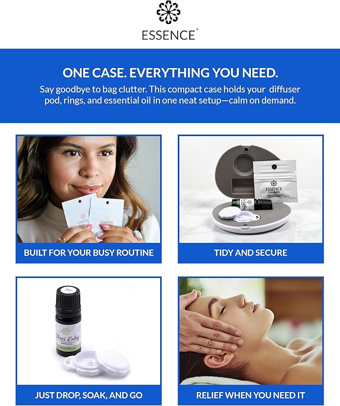 Essence Pearl Travel Case - Wearable Aromatherapy Kit with Nasal Diffuser Rings, Soaking Bay, and 5mL Essential Oil – Portable Wellness Gift Set for On?The?Go Self Care