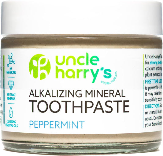 Uncle Harry's Peppermint Remineralizing Toothpaste | Natural Whitening Tooth Paste Freshens Breath & Promotes Enamel | Vegan Fluoride Free Toothpaste (2 Pack)