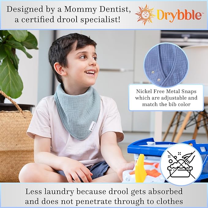 Bandana Bibs with 3 Waterproof Lining Organic Cotton Drool Bibs for Adults and Children, Adjustable Snaps