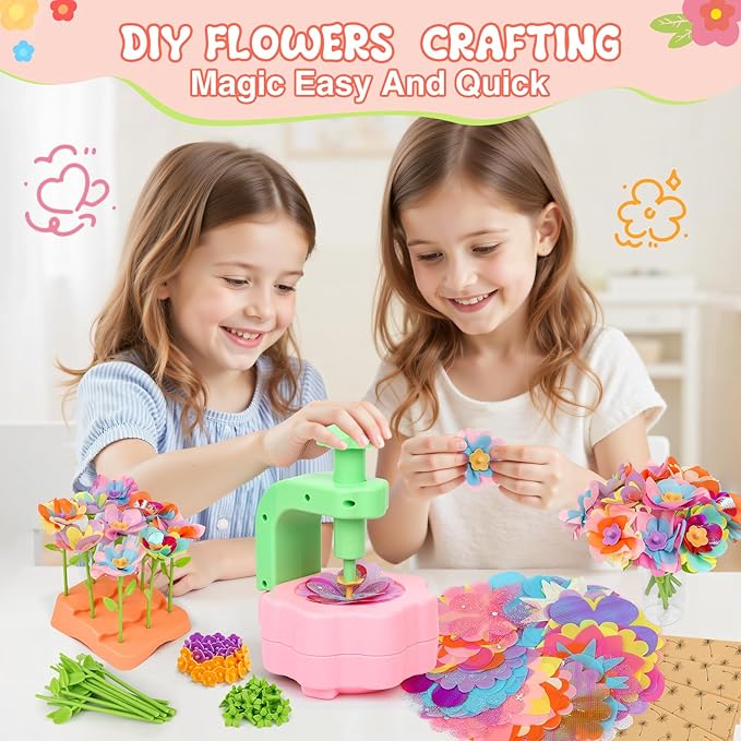 Fabric Flower Bouquets Toys, Arts and Crafts Activity Kit for Kids Ages 3-12, DIY Flower Craft Kits for Toddler, Educational Activity Preschool Birthday Gifts for 3 4 5 6 7 8 9 10+ Year Old Girls