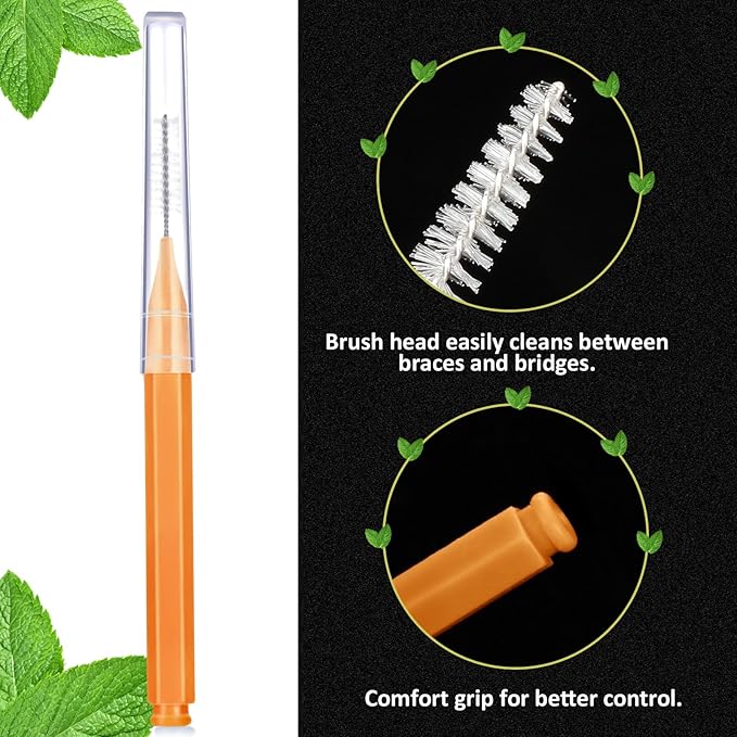 Patelai 100 Pieces Braces Brush for Cleaner Interdental Brush Toothpick Dental Tooth Flossing Head Oral Dental Hygiene Flosser Toothpick Cleaners Tooth Cleaning Tool(Purple, Orange,Cute Size)
