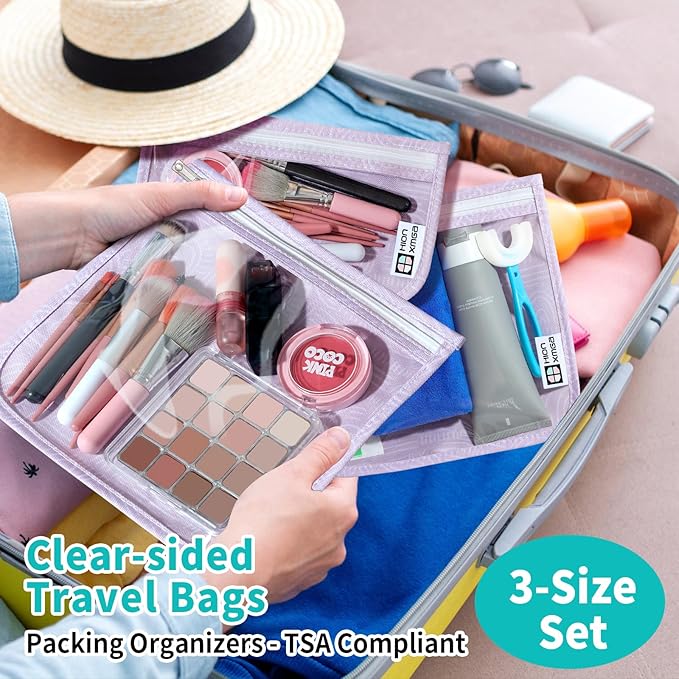 TSA Approved Toiletry Bag, Set of 3 Clear Travel Toiletry Bag Quart Size Zipper Travel Pouch, Waterproof Makeup Cosmetic Bag for Women Men Kids Toiletries Carry on, Wander
