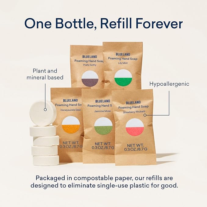 BLUELAND Foaming Hand Soap Refills - 10 Pack Tablets, Garden Variety Pack Scents, Eco Friendly Hand Soap and Cleaning Products - Makes 10 x 9 Fl oz bottles (90 Fl oz total)