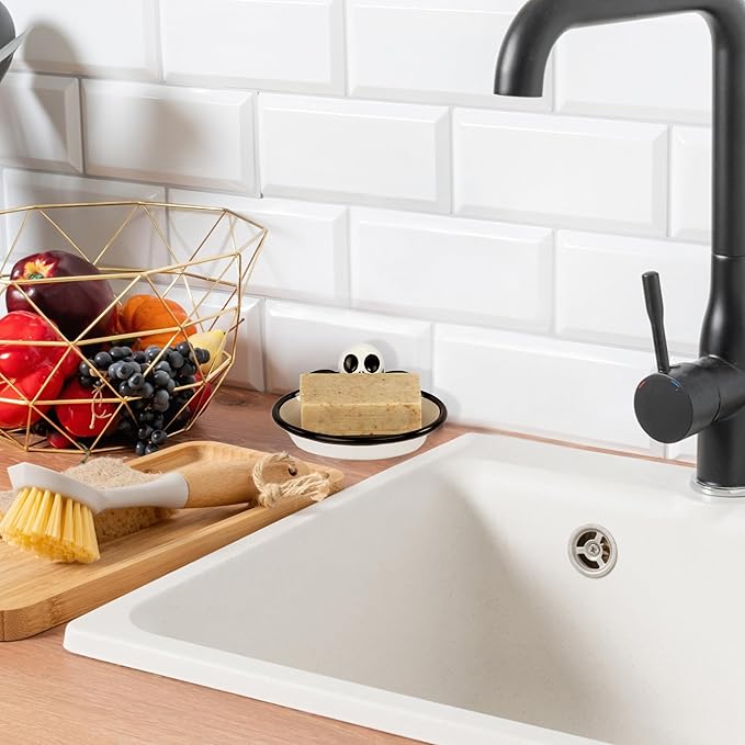 Jay Franco Disney Nightmare Before Christmas Bathroom Accessories - 2 Piece Black & White Resin Bathroom Décor and Storage Set Includes Toothbrush Holder and Soap Dish Set