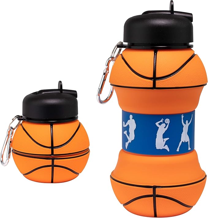 Maccabi Art Clip-On Collapsible BPA-Free Silicone Basketball Water Bottle for Kids, 18 Oz. Size