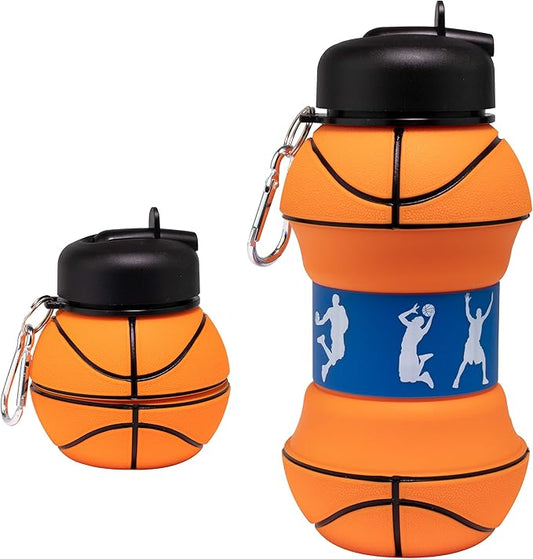 Maccabi Art Clip-On Collapsible BPA-Free Silicone Basketball Water Bottle for Kids, 18 Oz. Size