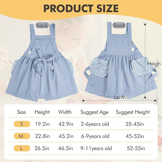 MT WORLD Girls Apron Personalized Linen Kids Aprons for Cooking Toddler Girls Cross Back Apron Pinafore for Baking Crafting