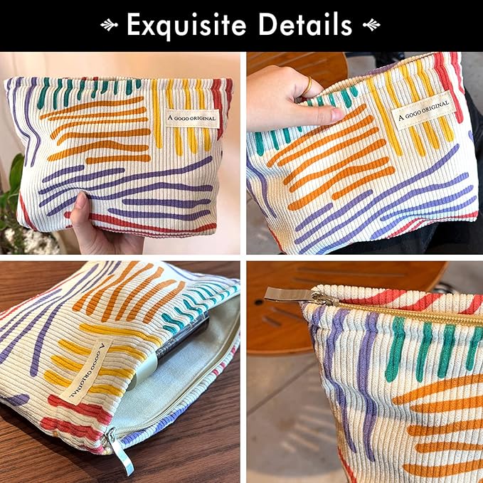 STARDW Cute Makeup Bag Aesthetic Cosmetic Bags for Women Girls, Travel Toiletry Bag Large Capacity Zipper Makeup Pouch, Purse Organizer Pouches,Canvas Lining (Colorful Stripes)