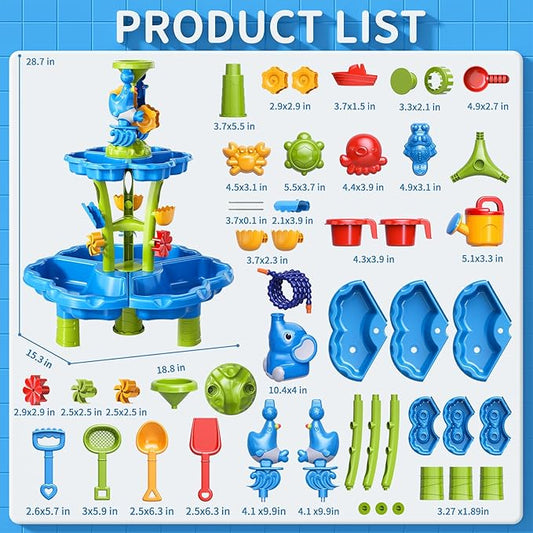 3 in 1 Flower Shape Water Table with Pump for Toddler Kids Ages 3-5 4-8, Summer Outdoor Toys Kids Beach Toys Water Play Sensory Table, Birthday Party Gifts for Toddler Boys Girls Ages 3 4 5 6 7 8