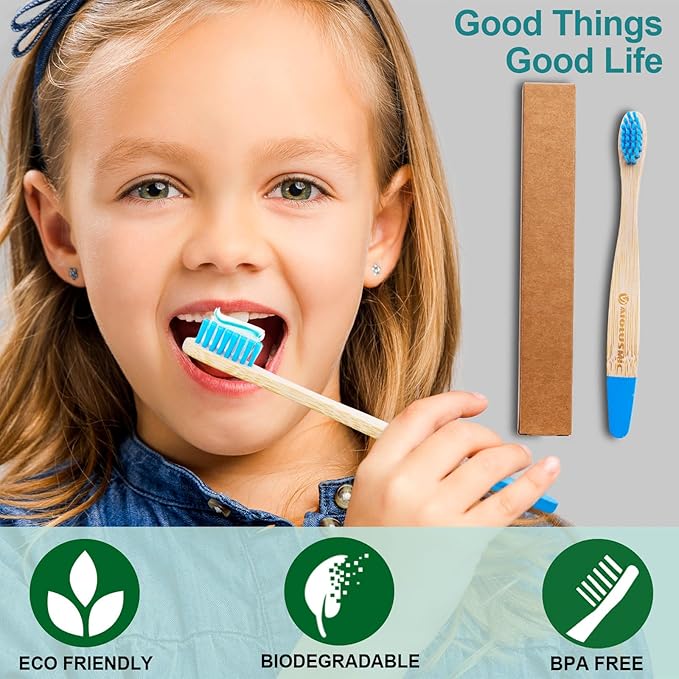 Kids Bamboo Toothbrushes 5 Pack, Children's Toothbrush Soft Bristles Eco Friendly Biodegradable Wooden Handle Tooth Brush