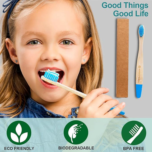 Kids Bamboo Toothbrushes 5 Pack, Children's Toothbrush Soft Bristles Eco Friendly Biodegradable Wooden Handle Tooth Brush