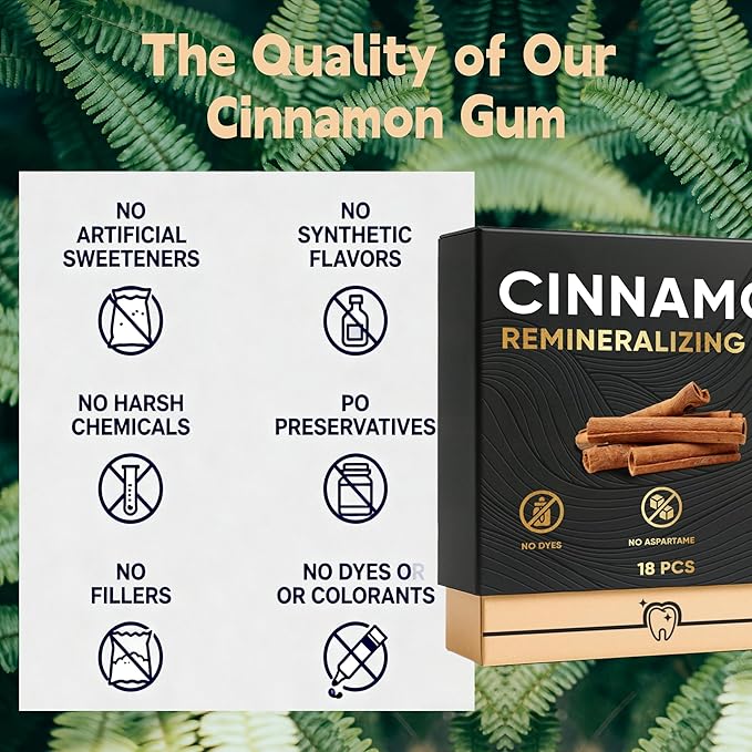 Remineralizing Gum with Nano Hydroxyapatite & Xylitol-Gum Repair For Receding Gums-CinnamonGum-Plastic-Free, Dye-Free, Aspartame-Free-Natural Base-36 Pieces