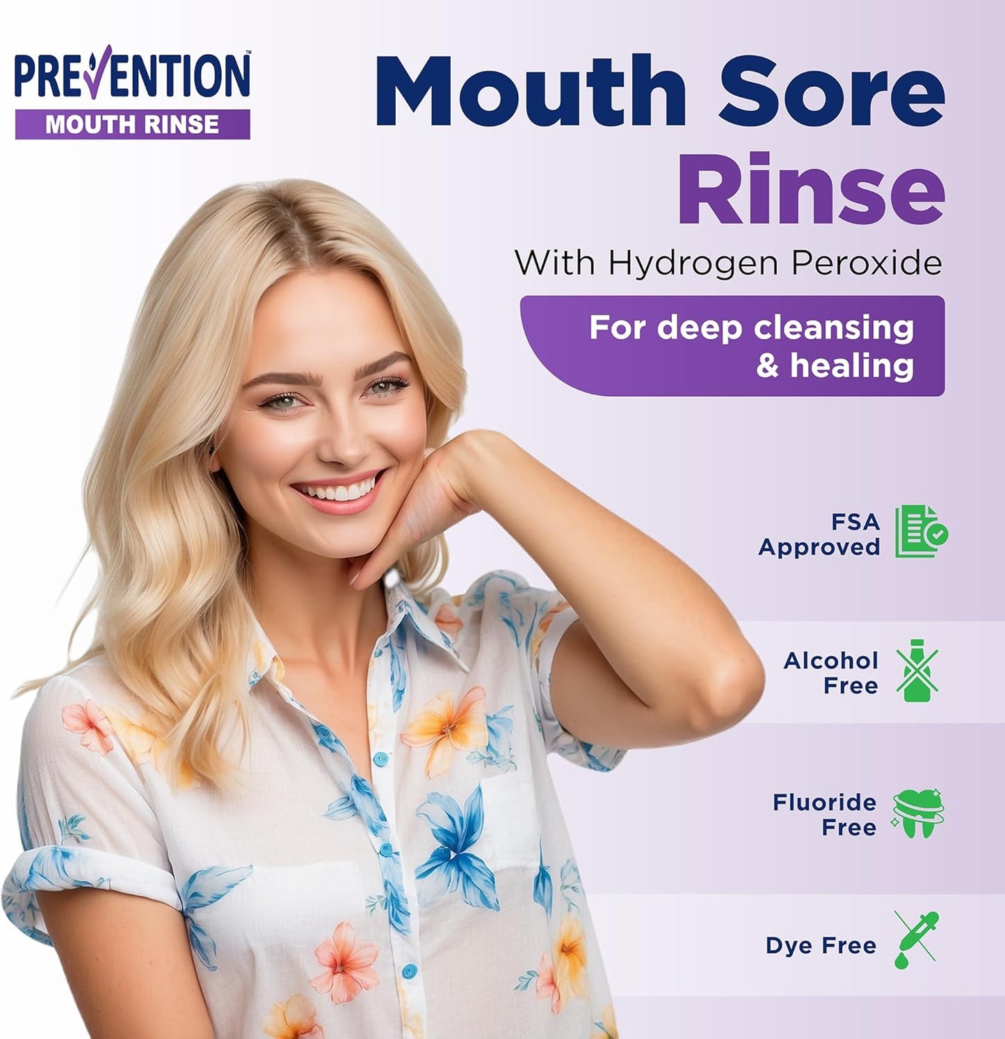 Prevention Mouth Sore Mouth Rinse, Canker Sore Treatment, Oral Pain Relief Mouthwash for Ulcers and Sores, Braces, with Hydrogen Peroxide, Alcohol-Free, Fluoride Free, 16 oz, Soothing Mint, 2 Pack