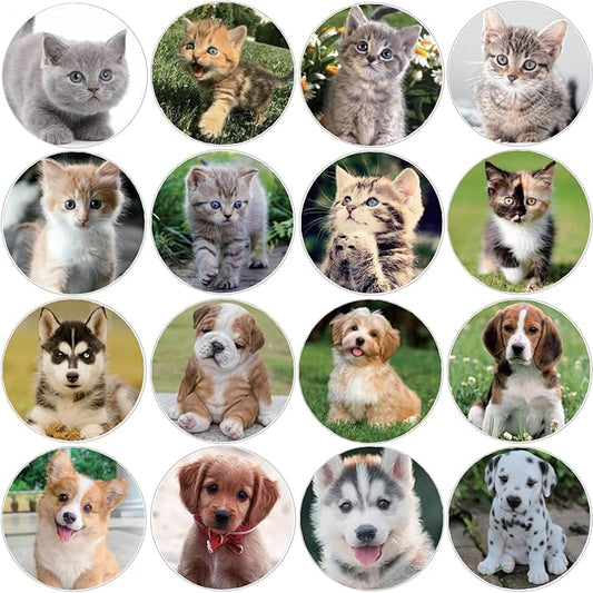 600 Pcs Puppy and Kitten Stickers for Kids Teachers 1.5 Inch 16 Styles Dog Cat Stickers for Kids Birthday Party School Reward Giveaways