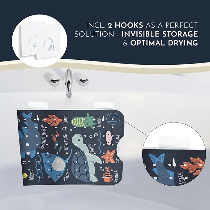 Bath Tub Mat Non Slip Anti Mold for Kids BPA Free INCL Hooks - homerella® Ocean Sea Animals 40x16, Baby Bath Mat Non Slip 200 Suction Cups, Non Toxic Machine Washable Toddler Bath Mat, EU Certified