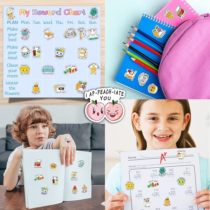 900PCS Funny Punny Reward Stickers for Kids Motivational Stickers Inspiration Positive Accents Teacher Supplies Stickers for Classroom Cute Cartoon Incentive Labels School Stickers for Students Chart